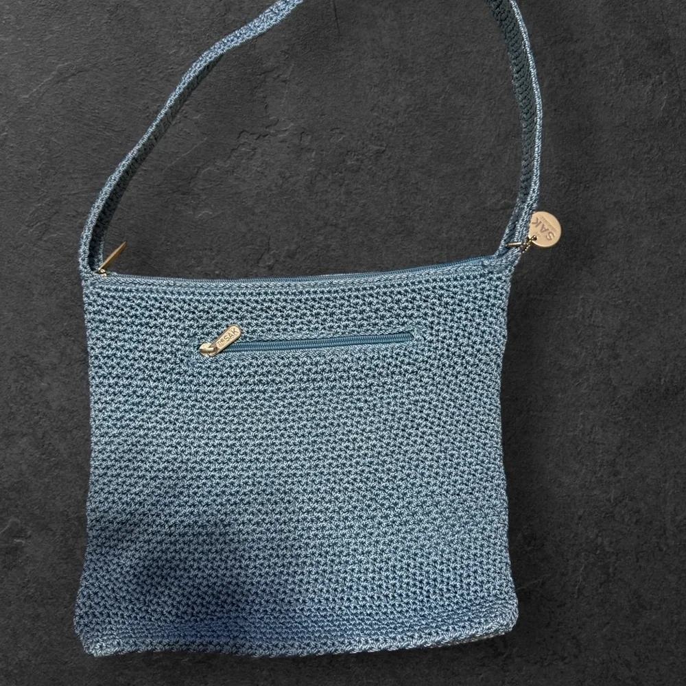 The Sak Blue Crochet Knit Shoulder Bag | Boho Casual Zip Pocket - Picture 3 of 5